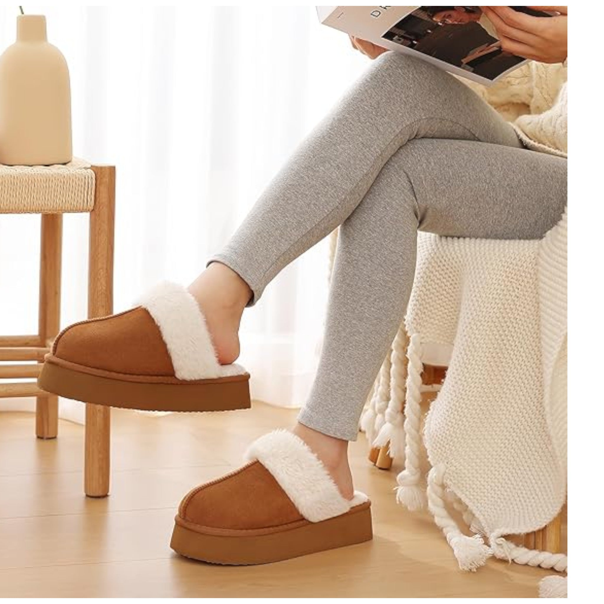 Ladies supersoft snugg boot slippers in chestnut brown with faux fur lining, warm cozy indoor slip-on footwear for comfort and style for indoor and outdoor